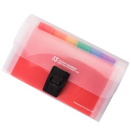 A6 Size 13 Pockets Expanding File Folder Portable Rainbow Document Organiser Multicoloured Plastic Expandable Organizer Wallet Case with Colored Labels Index - 1 Pack