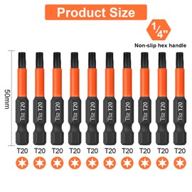 BAIDETS Pro T20 Screwdriver Bit Set - Screwdriver Torx 10 Pieces, 50 mm Length, 1/4 Inch Hex Shank Bit Assortment, with Dispenser Box