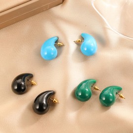 Chunky Gold Hoop Earrings for Women, Lightweight Waterdrop Hollow Open Hoops Tear Drop Silver Gold Trending Oversized Statement Style Earrings Hypoallergenic Gold Plated Earring Fashion Jewelry for Women (Green)