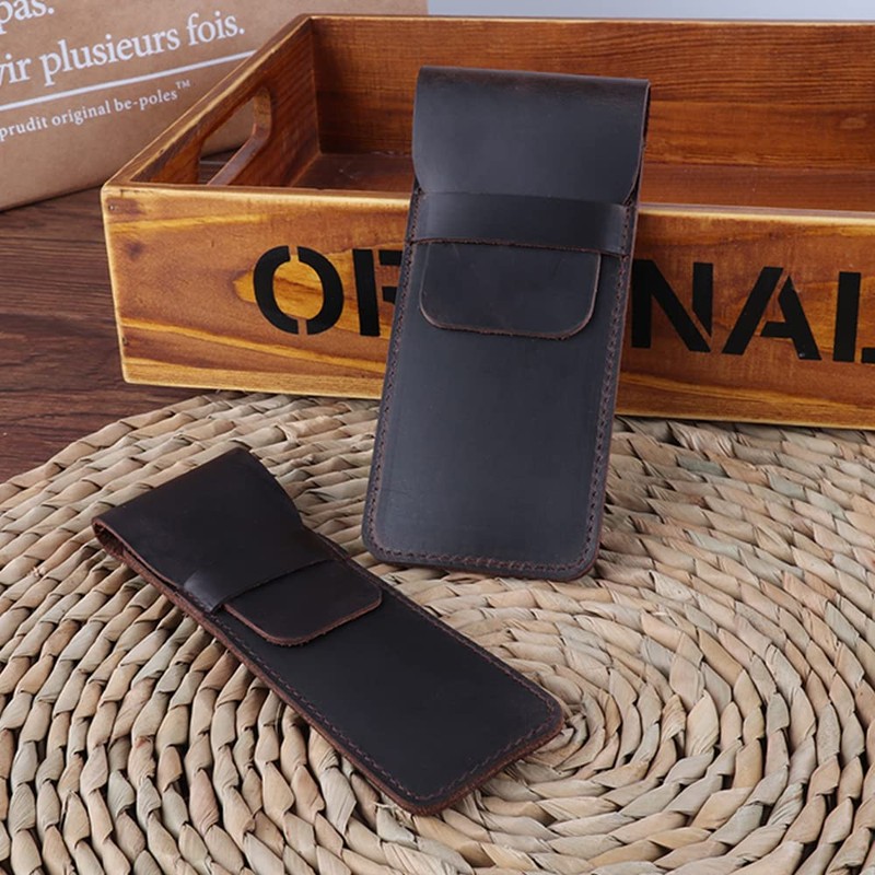 Leather Pencil Case with Slip Tab Crazy Horse Pen Holder
