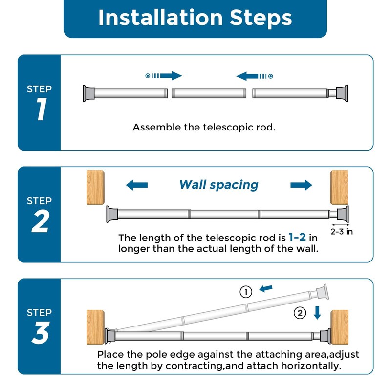 AIZESI 2 Pack Spring Tension Curtain Rod 23-46 Inch Adjustable