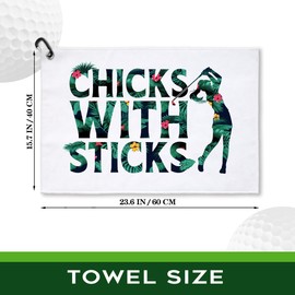 rofiowa Chicks with Sticks Polyester and Cotton Blend Printed Golf Towel, Funny Pink Golf Accessories for Women, Golf Gift for Golf Fan Her, Golf Lover Birthday Gift