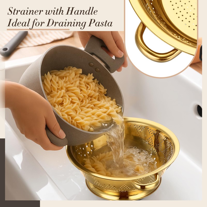 Acellegic 4 Pcs Gold Kitchen Accessories Includes Stainless Steel Colander