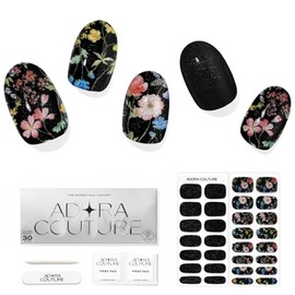 Adora Couture Kit de Tiras de Uñas de Gel Semicurado | 30 Piezas de Pegatinas de Uñas de Gel Uv Con Luz Ultravioleta | Envolturas de Uñas de Flores Coloridas de Terciopelo | Pegatinas de Gel para Uñas