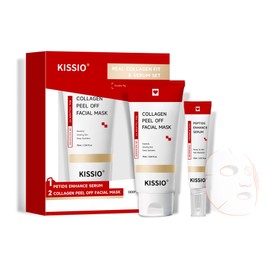 KISSIO Collagen Wrapping Mask Set,Enhance Serum and Peel Off Facil Mask for Elasticity,Hydrating,Glowing and Plumping Skin,Face Mask with Collagen,Peptide and Niacinamide,Skin Care