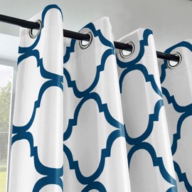 Melodieux Moroccan Fashion Thermal Insulated Grommet Room Darkening Curtains for Living Room, 52 by 63 Inch, Off White/Royal Blue (1 Panel)