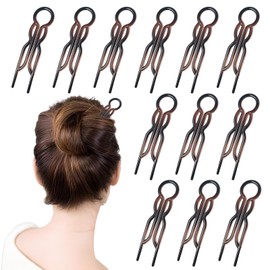 12PCS Hair Pins for Women French Twist Hair Clip U Shaped Hair Grips for Buns Lightweight Invisible Hairpins for Women and Girls Daily Styling Wedding Work (Brown)