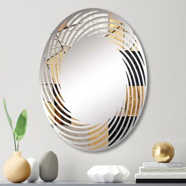 DesignQ Adorned Gold and Black Pottery II - Abstract Spirals Spiral Abstract - 20x30 Inches - Oval Decorative Wall Mirror for Bathroom, Bedroom, Entryway, Living Room, Vanity Room and Modern Décor