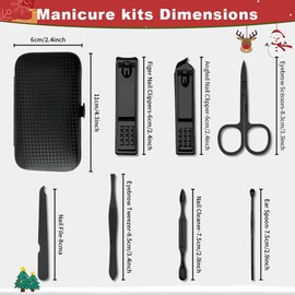 Manicure Kit Christmas Stocking Stuffers for Men - Manicure Set, Nail Clippers Kit, 7 Pcs Manicure and Pedicure Kit, Black Nail Care Kit Christmas Gifts For Men Dad Husband Boyfriend Father Women Mom