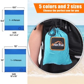 AnorTrek Beach Blanket Sandproof, Extra Large Beach Mat, Sand Free Mat Quick Drying, Lightweight, Soft & Durable Mat for Beach, Yard (Blue & Sky Blue, 6.6 x 6.6 FT (1～4 Person))