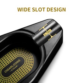 CIGARLOONG Cigar Ashtray with 2 Holders Travel Ash Tray for Indoor and Outdoor,Gold(1 Piece)