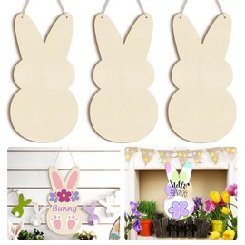 Large Size 12" Wooden Easter Ornaments to Paint, Wooden Rabbit DIY Blank Unfinished Round Discs Ornament Happy Easter Bunny Door Sign Easter Door Hanging Sign Plaque Crafts Hanging Decorations