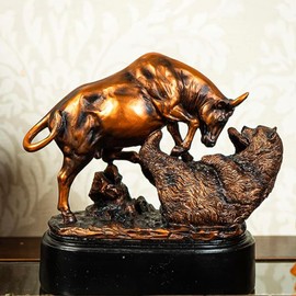 Dwysswyd ‌Bull and Bear Statue, Wall Street Bull vs Bear Sculpture, Stock Market Trader Gift, Finance Office Decor, Resin Trading Statue