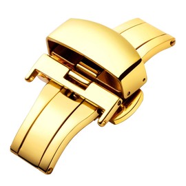 Replacement Push Button Butterfly Deployment Clasp with Buckle for Leather Watch Bands Straps in Gold,Rose Gold, Silver(12mm,14mm,16mm,18mm,20mm,22mm)