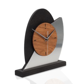 Kreative Feder Silver Dome Designer Wooden Desk Clock in Modern Metallic Look Black, Brown, Silver; Size Approx. 25.5 x 25.5 cm (Quiet Radio-Controlled Movement)