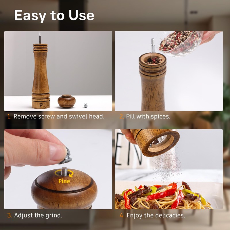 M JINGMEI Wooden Salt and Pepper Grinder Set, Premium Oak