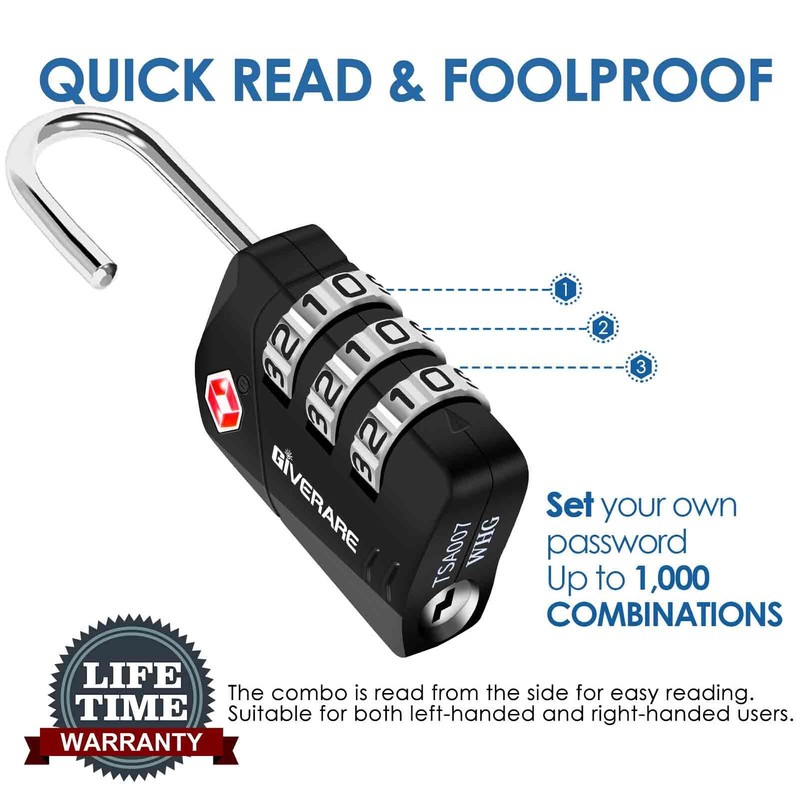 2 Pack TSA Approved Travel Luggage Locks, Metal Combination Lock,