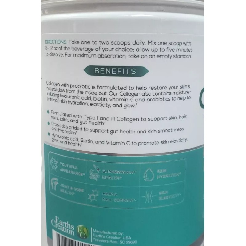 Earth's Creation Collagen with Probiotics, Unflavored (275 g)
