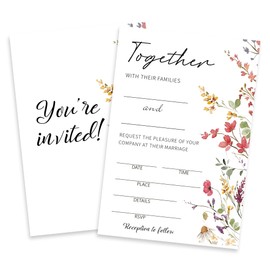 FRRCREU Wild Floral Wedding Invitation - 25 Pcs Spring Floral Themed Invitations & Envelopes For Mr.And Mrs, Wedding Celebration, Wedding Shower,Newlyweds, Wedding Favors And Supplies - A05