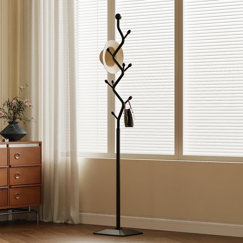 ZEYEXE Tree-shaped coat rack,Coat Tree Freestanding with 8 Hooks and
