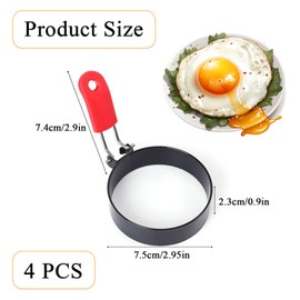 4 PCS Egg Rings for Frying, Stainless Steel Egg Rings with Anti-Scald Folding Handle Non Stick Fried Eggs Ring for Household Kitchen Cooking Eggs Frying Breakfast Mini Burger, Reusable, Easy to Clean