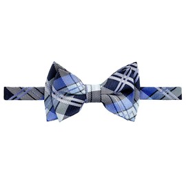Retreez Elegant Classic Plaid Check Woven Microfiber Pre-tied Boy's Bow Tie - Dark Grey and Blue - 8-10 years