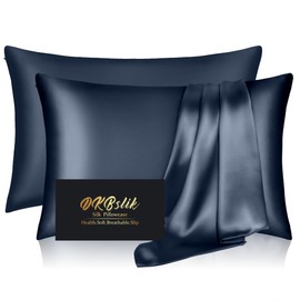Silk Pillowcase 2 Pack, Natural Mulberry Silk Pillow Cases, Anti Acne Silk Pillowcase for Hair and Skin, King Size Silk Satin Pillowcase Set of 2 with Zipper, Gifts for Sleeping Women, Mood Indigo