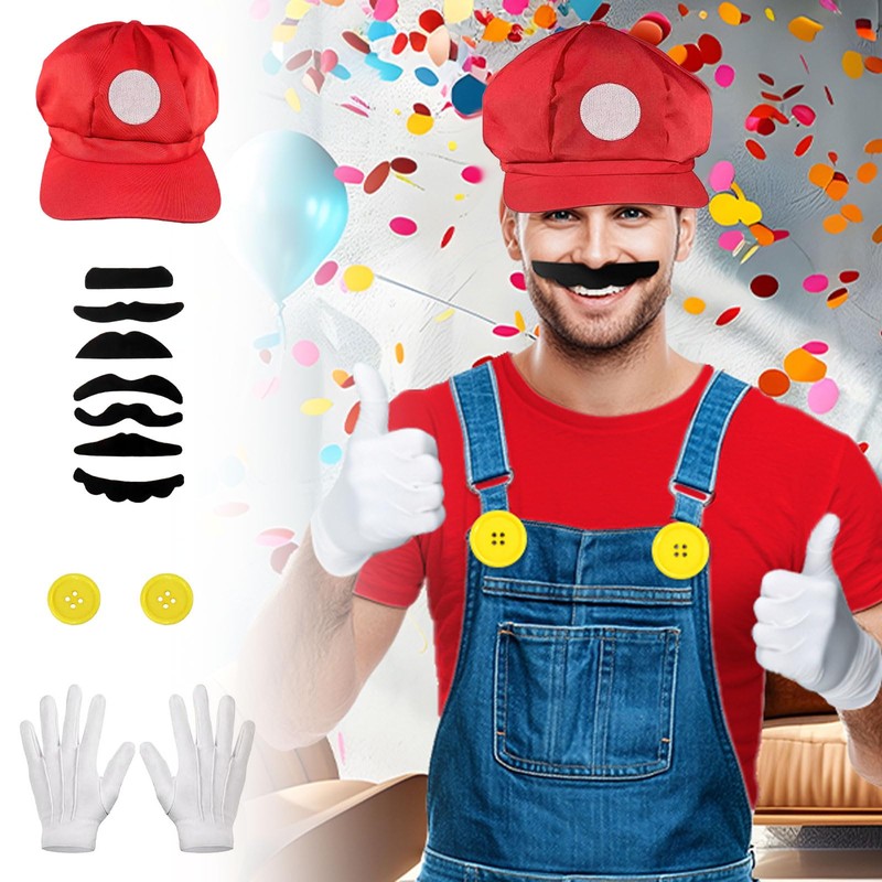 MUNSKT Cosplay Costume Accessories Kits, Hats Cap, White Gloves,Fake Beard,Buttons