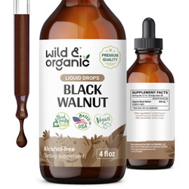 Wild & Organic Wild & Organic Black Walnut Tincture - Detox Cleanse w/Black Walnut Hull Extract - Herbal Supplement for Gut Cleanse Detox and Digestive Well-Being - Vegan, Sugar & Alcohol-Free - 4 fl oz