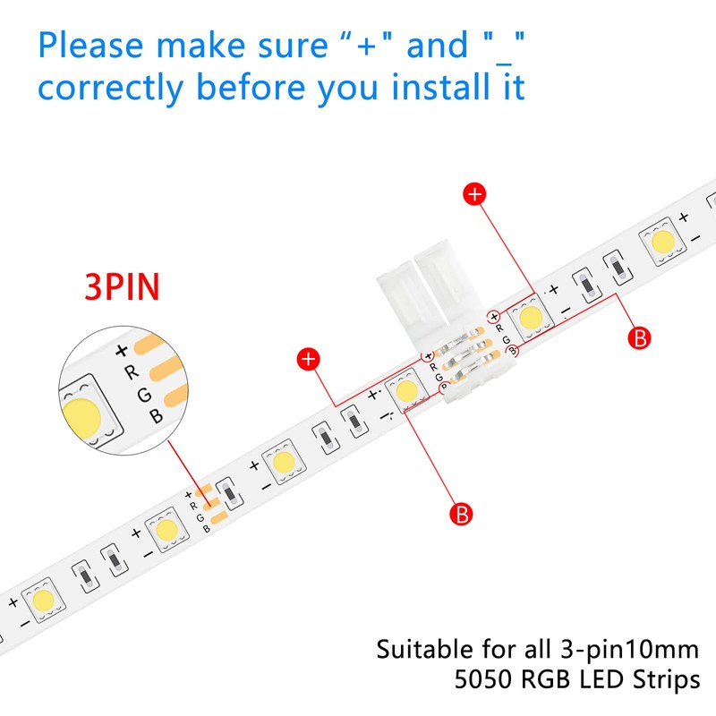 Yetaida 10PCS 3-Pin LED Strip Connectors, 10mm L-Shaped Corner Light