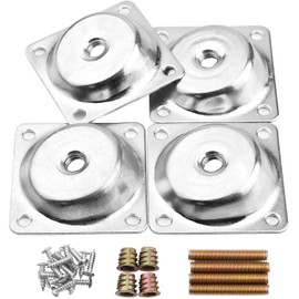 14 Degree Angled Leg Mounting Plates Furniture Table Leg Attachment Plates Brackets T-Plate M8 Sofa Legs with Hanger Bolts,Converters, Screws,Full Set of 4