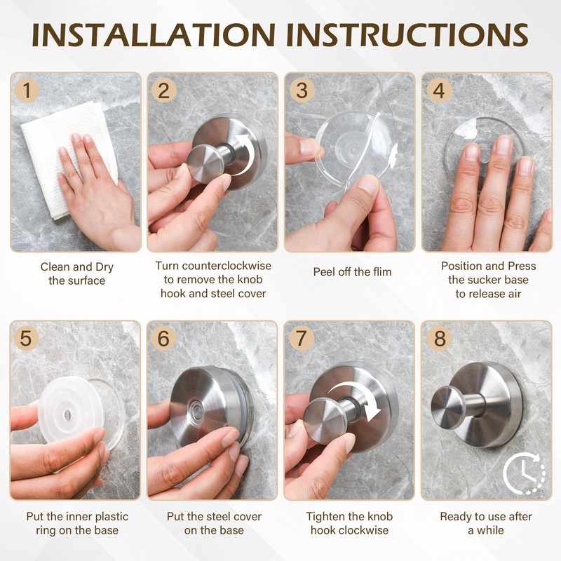 Ninth Five Suction Cup Hooks for Shower, Bathroom Wall Door