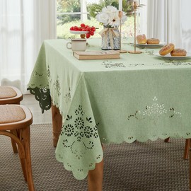 Wracra Macrame Waterproof Table Cloth, Farmhouse Linen Style Square Table Cover, Wrinkle Resistant Washable Indoor Outdoor Table Cloth (Avocado Green, 55x55)