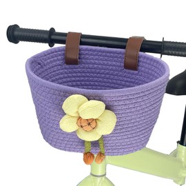 SAMORE Kids Bike Handlebar Basket Front Bike Basket for Girls & Boys Cute Scooter Basket Bicycle Baskets for Children, Purple