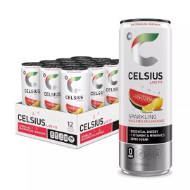 CELSIUS Sparkling Watermelon Lemonade Functional Energy Drink 12 Oz (Pack of 12)