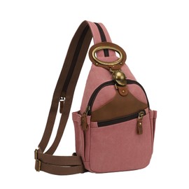 KouLi Buir Canvas Sling bag,Small Crossbody Backpack,Convertible Chest Bag Casual Daypack For Outdoor Cycling Hiking Travel (B3611-Rust Red-N)