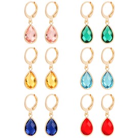 Tornito 6 Pairs Leverback Drop Dangle Earrings Set Multicolor Teardrop CZ Hoop Earrings for Women
