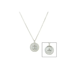 Occasions Gift Giving Silvertone Rhinestone Cross Stamped Faith in God Pendant Necklace