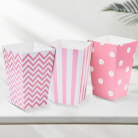 Pack of 24 Small Popcorn Bags, Popcorn Boxes, Popcorn Buckets, Popcorn Tins for Movie Night, Birthday Party, Christmas, (Pink)