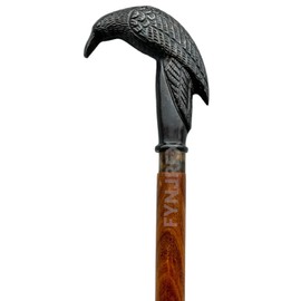 FYNJREX Black Victorian Sitting Crow Raven Steampunk Walking Stick Cane- Black Handle Brown Wooden Walking Cane