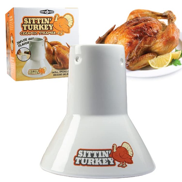 Sittin' Turkey Ceramic Beer Can Turkey Roaster & Steamer- Easily Infuse Marinades and BBQ flavors For Juicier, Flavorful Meat - XL Base Perfectly Cooks Up to an 18lb Turkey for Lunch & Dinner Parties