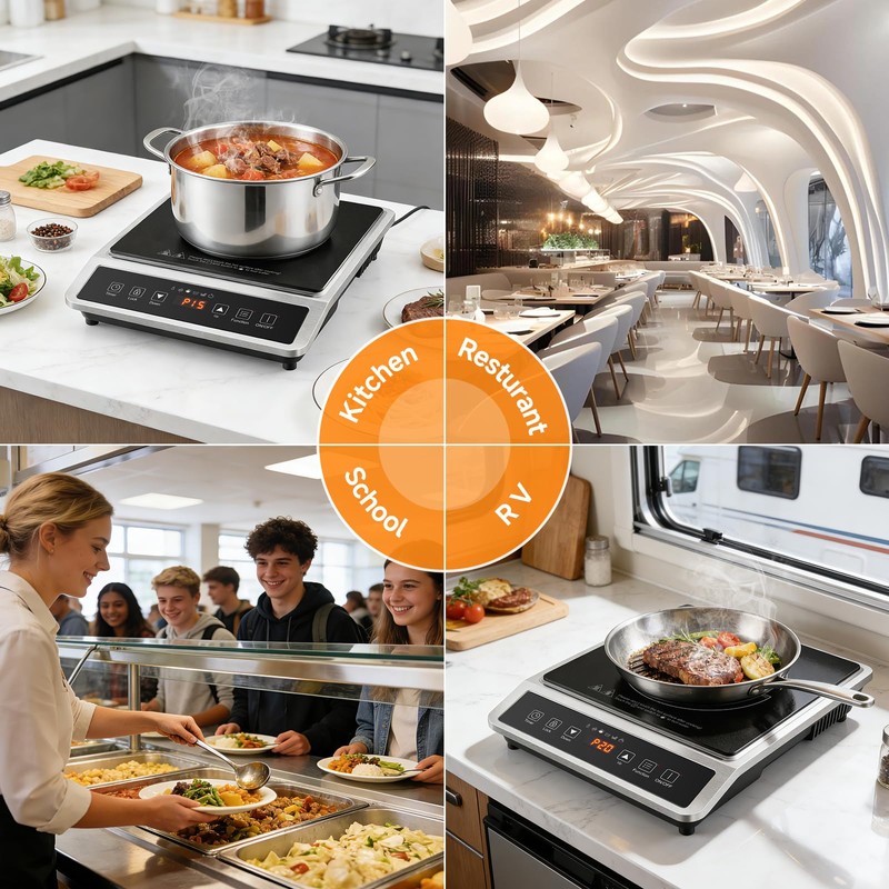 AMZCHEF 1800W Induction Cooktop Commercial: Large 8" Heating Coil Induction