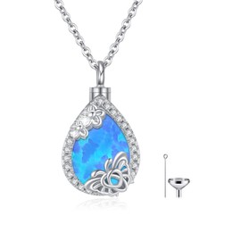 JFASHOP Urn Necklace for Ashes 925 Sterling Silver Opal Chain Memorial Cremation for Women Locket Pendant Ash Keepsake Gift, Sterling Silver, Moonstone