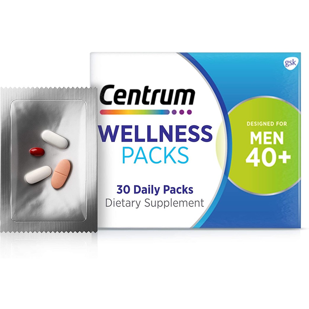 Centrum Wellness Packs Daily Vitamin C 1000mg, Lutein 25mg and MSM 1000mg with a Complete Multivitamin for Men in Their 40s, 1 Month Supply, 30 Count