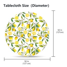 VVA Round Lemon Tablecloth Wipeable Waterproof Washable Resistant Polyester Lemon Tree Flowers Leaves Circular Table Cover for Dining Room Kitchen Birthday Parties Holiday Indoor Outside 50"