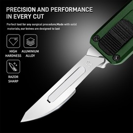 cckk Utility Knife, Aluminium Alloy Pocket Knife with Clip, Black Pocket Knife, EDC Razor Knife with 20PCS #23 Blades,Green 2