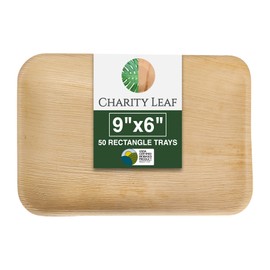 Charity Leaf Eco-Friendly Palm Leaf Trays (50-Pack) - 9"x6" | Elegant Bamboo-Style Platters | Perfect for Weddings & Events | Compostable & Biodegradable Green Serveware