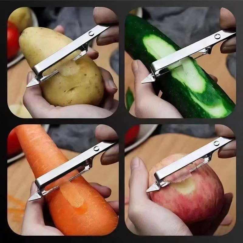 Stainless Steel Vegetable Peeler Set For Kitchen, 3 Piece, Silver,