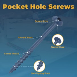 Pocket Hole Screws 1 1/4 inch, TOPMALLEX Exterior Pocket Screws #8 X 1-1/4" Coarse Thread, 300PCS Blue Coated for Weather Resistant, Self Tapping Wood Screws,Square Drive, 150MM Drive Bit Included