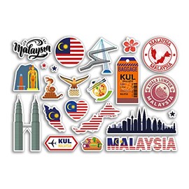 A5 Sticker Sheet Malaysia Vinyl Stickers - Country Landmarks Holiday Stamp Summer Map Flag Travel City Luggage Scrapbooking #79021